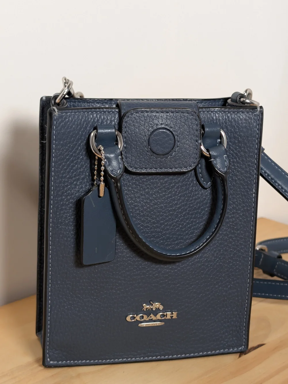 COACH Pebbled Leather Mini Tote Crossbody — Black